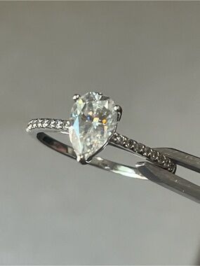 14k White Gold Pear-Shaped Moissanite Pavé Engagement Ring